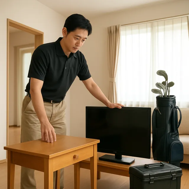 野田市でデスク・有機ELテレビ・ゴルフ用品を確認する出張買取＋遺品整理の事例イメージ