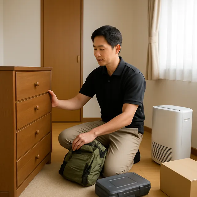 野田市で洋服タンス・空気清浄機・アウトドア用品を確認する出張買取＋引越しの事例イメージ