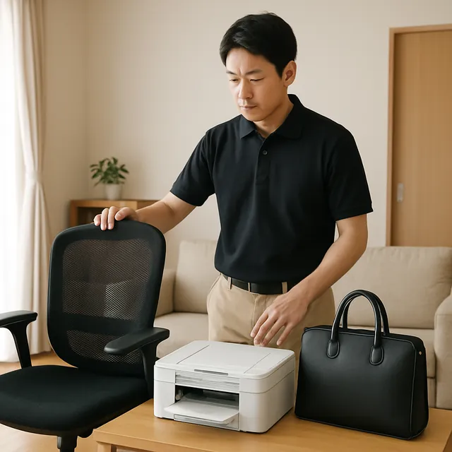 野田市でオフィスチェア・プリンター・ブランドバッグを確認する出張買取＋引越しの事例イメージ