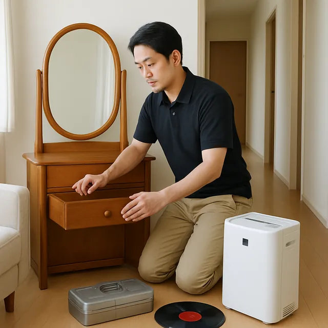 野田市でドレッサー・空気清浄機・レコードを確認する出張買取＋不用品回収の事例イメージ