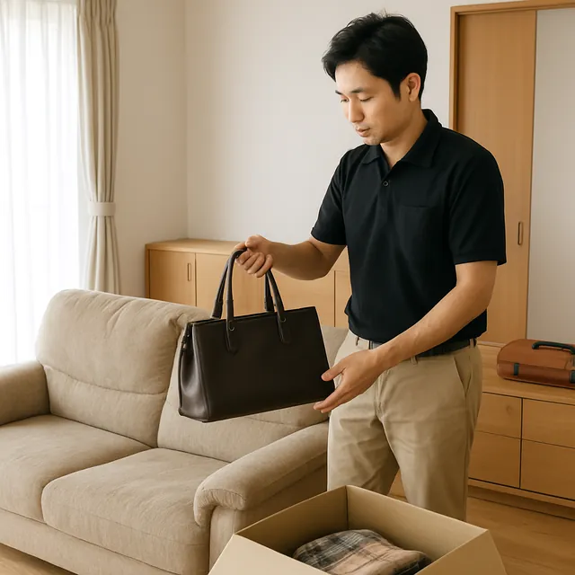 野田市で3人掛けソファ・サイドボード・ブランドバッグを確認する出張買取＋不用品回収の事例イメージ