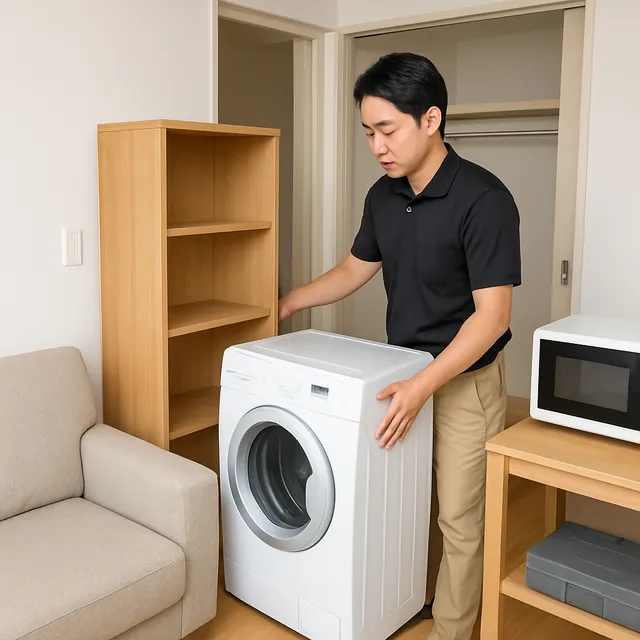 小田原市で本棚・縦型洗濯機・オーブンレンジを確認する出張買取＋遺品整理の事例イメージ