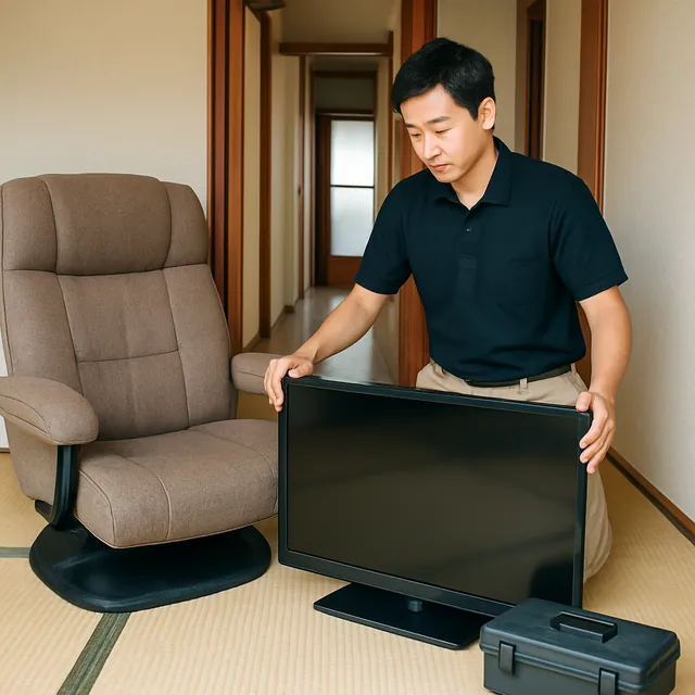 入間市で洋服タンス・リクライニングチェア・液晶テレビを確認する出張買取＋家片付けの事例イメージ