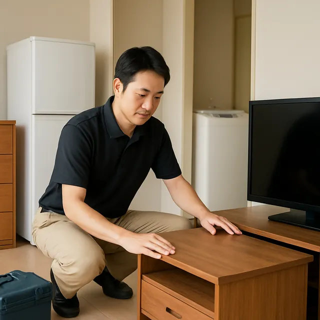 小田原市でローテーブル・チェスト・液晶テレビを確認する出張買取＋不用品回収の事例イメージ