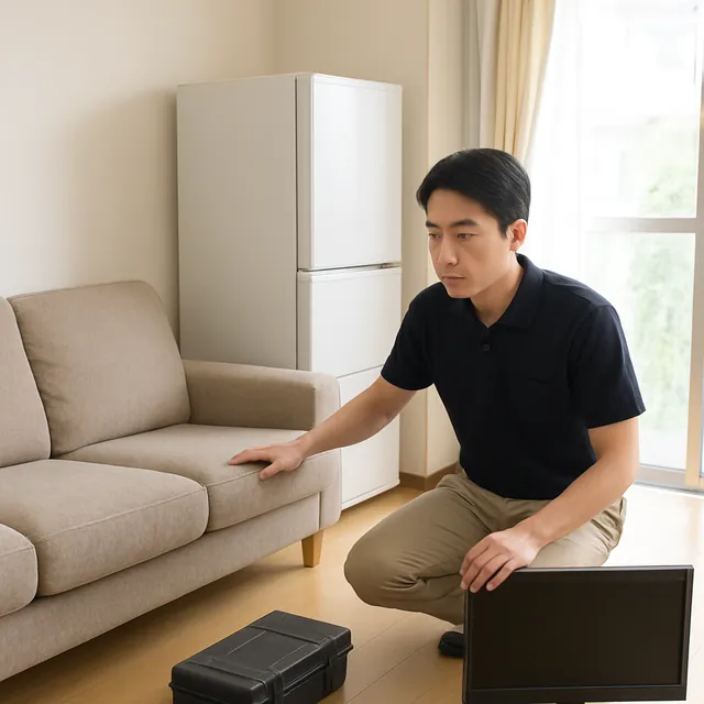 桶川市で3人掛けソファ・冷蔵庫・モニターを確認する出張買取＋家片付けの事例イメージ