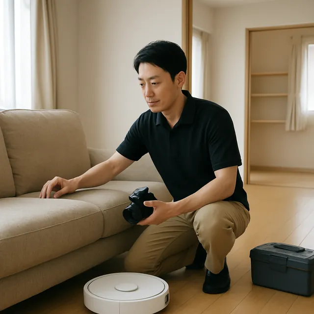 桶川市で3人掛けソファ・ロボット掃除機・カメラを確認する出張買取＋遺品整理の事例イメージ