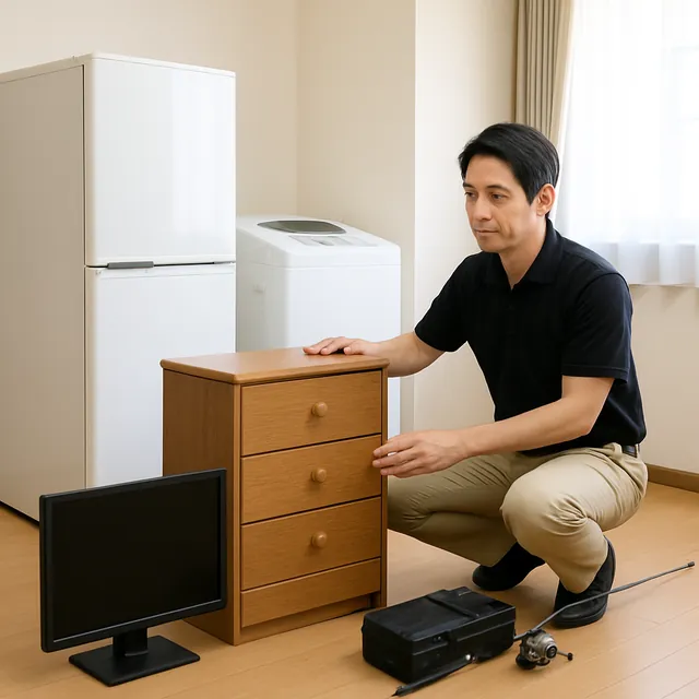 桶川市でチェスト・モニター・釣具を確認する出張買取＋遺品整理の事例イメージ