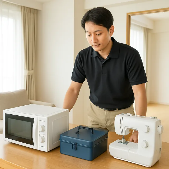 大田区でダイニングテーブル・電子レンジ・ミシンを確認する出張買取の事例イメージ