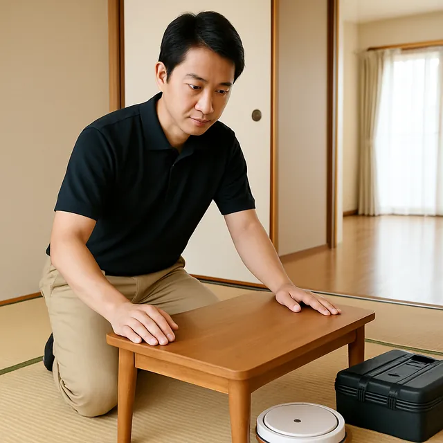 大田区でダイニングテーブル・ロボット掃除機・工具箱を確認する出張買取＋家片付けの事例イメージ