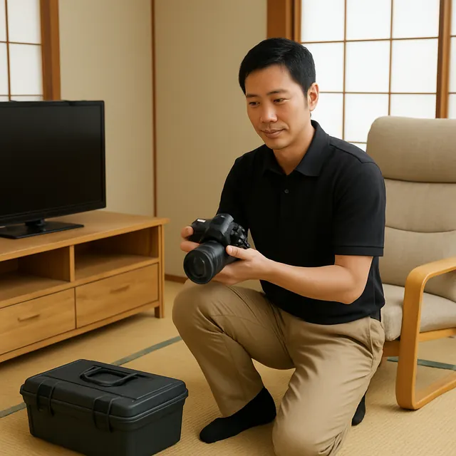 大田区でテレビボード・リクライニングチェア・カメラを確認する出張買取＋遺品整理の事例イメージ