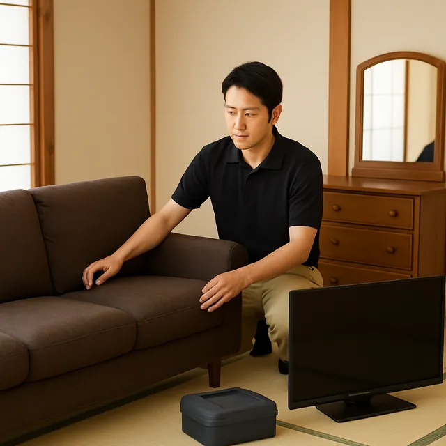 大田区で3人掛けソファ・ドレッサー・有機ELテレビを確認する出張買取＋引越しの事例イメージ