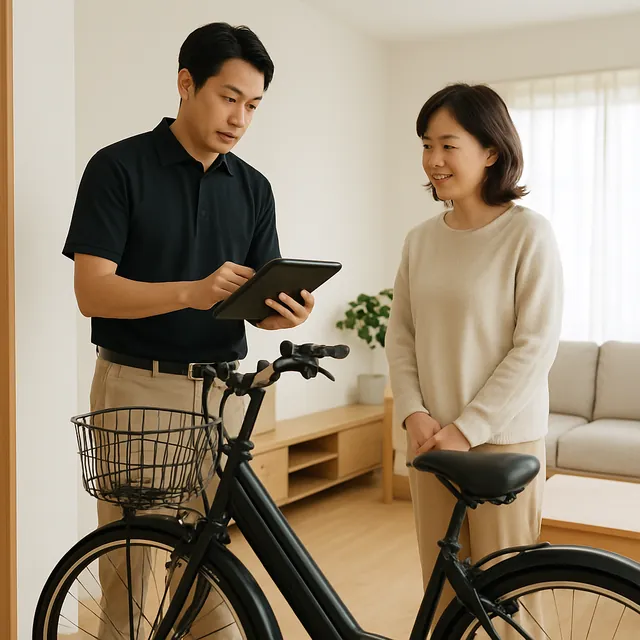 品川区で電動自転車・バッテリー・充電器を確認する出張買取の事例イメージ