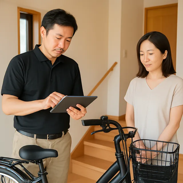 浦安市で電動自転車・ヘルメット・充電器を確認する出張買取の事例イメージ