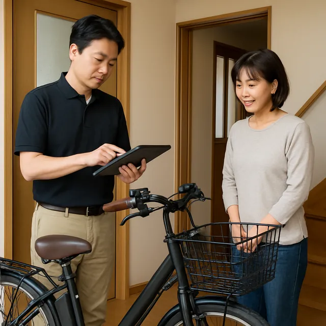 江東区で電動自転車・充電器・ヘルメットを確認する出張買取の事例イメージ