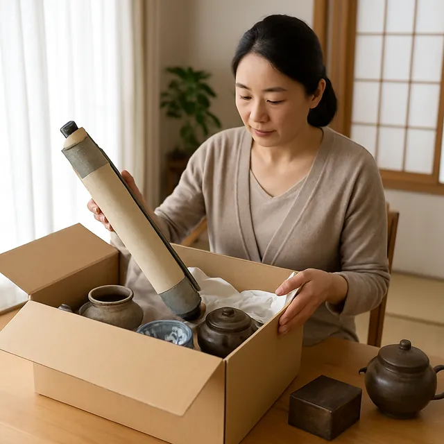 藤沢市で掛け軸・陶器の花瓶・置物を確認する宅配買取の事例イメージ