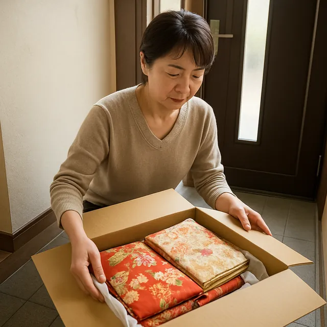 藤沢市で着物・帯・帯締めを確認する宅配買取の事例イメージ