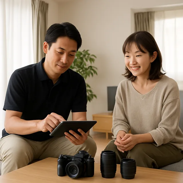 大田区でカメラ・交換レンズ・三脚を確認する出張買取の事例イメージ