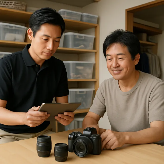 船橋市でカメラ・交換レンズ・三脚を確認する出張買取の事例イメージ