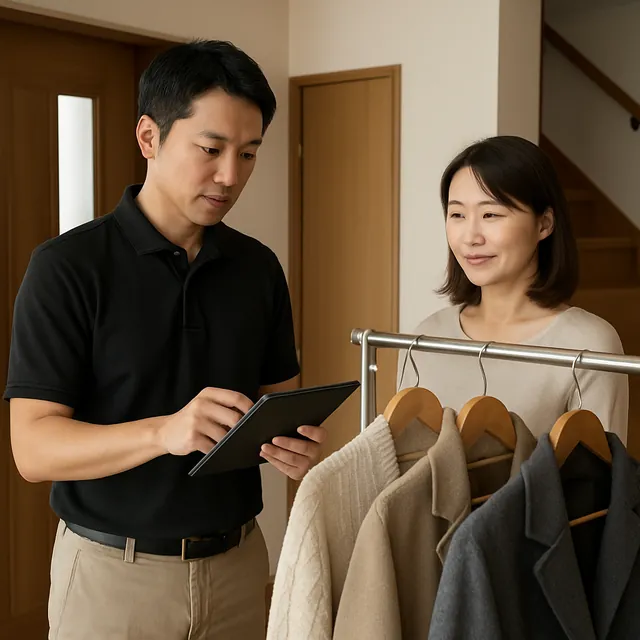 北区でコート・スーツ・マフラーを確認する出張買取の事例イメージ
