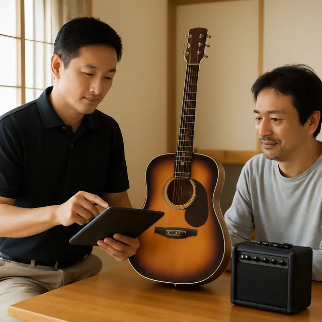 目黒区でギター・アンプ・ギターケースを確認する出張買取の事例イメージ