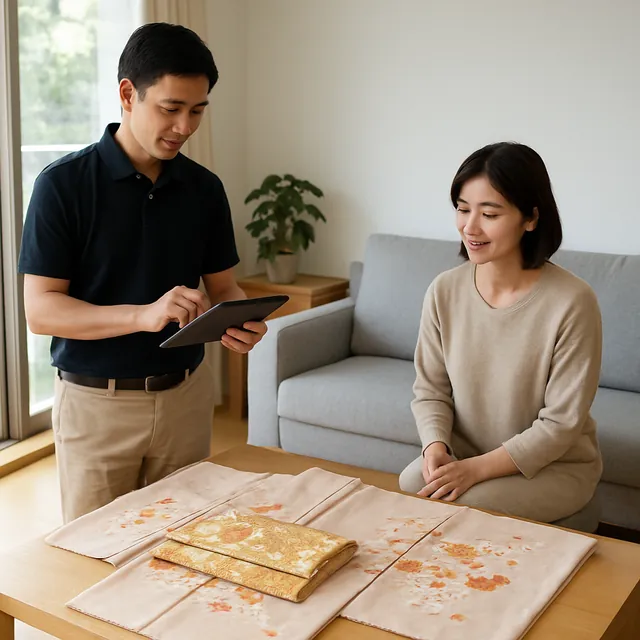 中央区で着物・帯・和装小物を確認する出張買取の事例イメージ