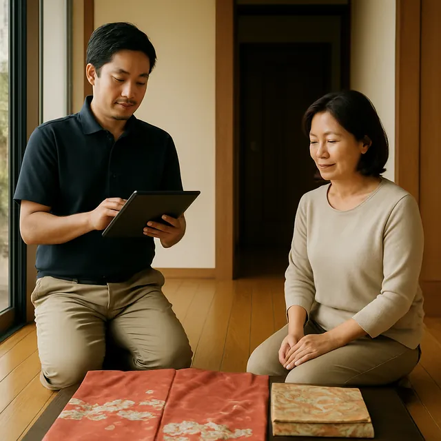 世田谷区で着物・帯・和装小物を確認する出張買取の事例イメージ