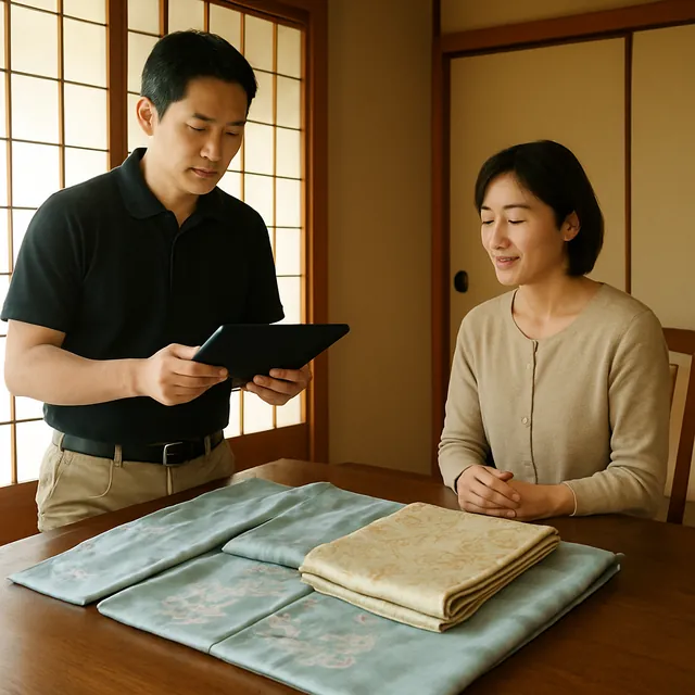 佐倉市で着物・帯・小物を確認する出張買取の事例イメージ