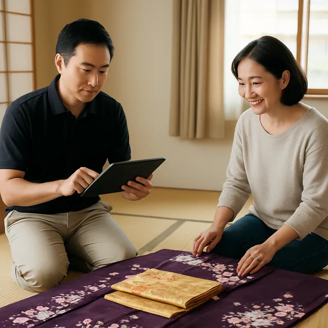目黒区で着物・帯・和装小物を確認する出張買取の事例イメージ
