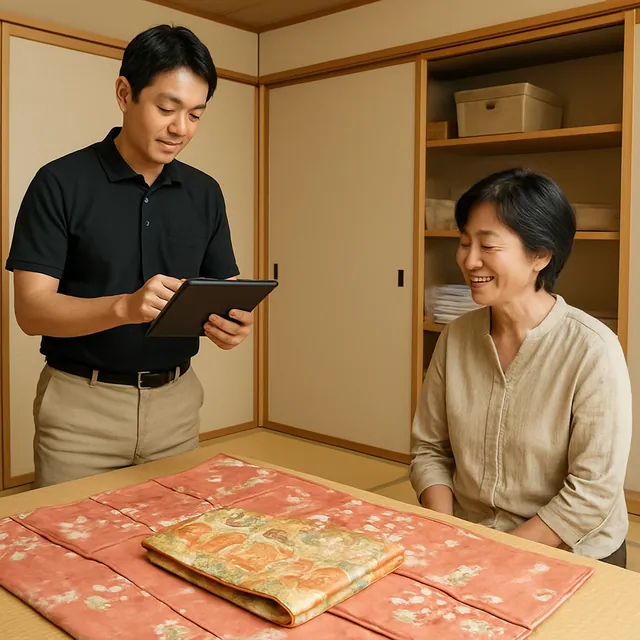 墨田区で着物・帯・和装小物を確認する出張買取の事例イメージ