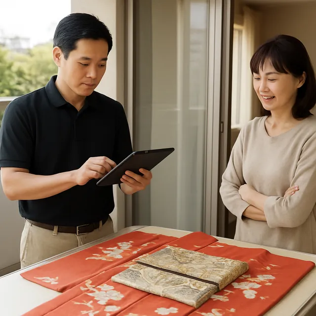 浦安市で着物・帯・和装小物を確認する出張買取の事例イメージ