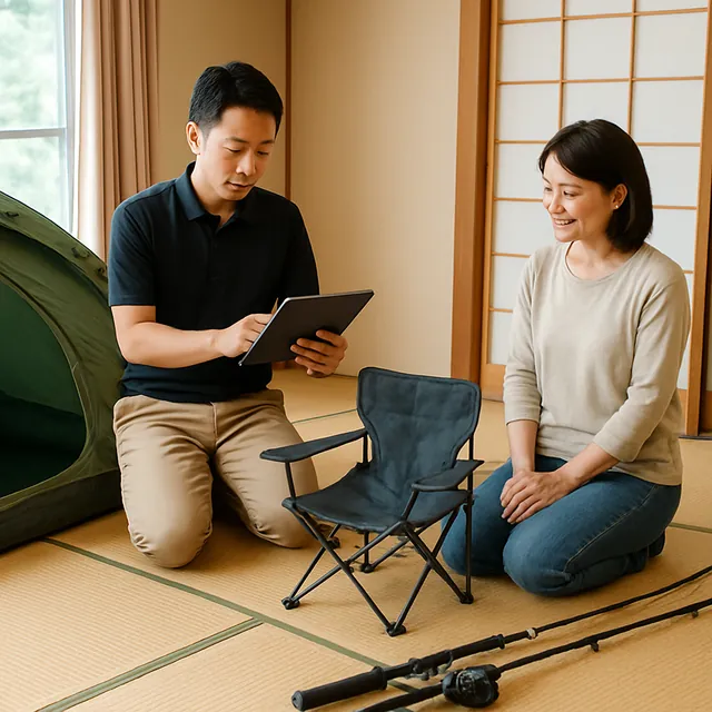 船橋市でテント・釣りざお・バーナーを確認する出張買取の事例イメージ