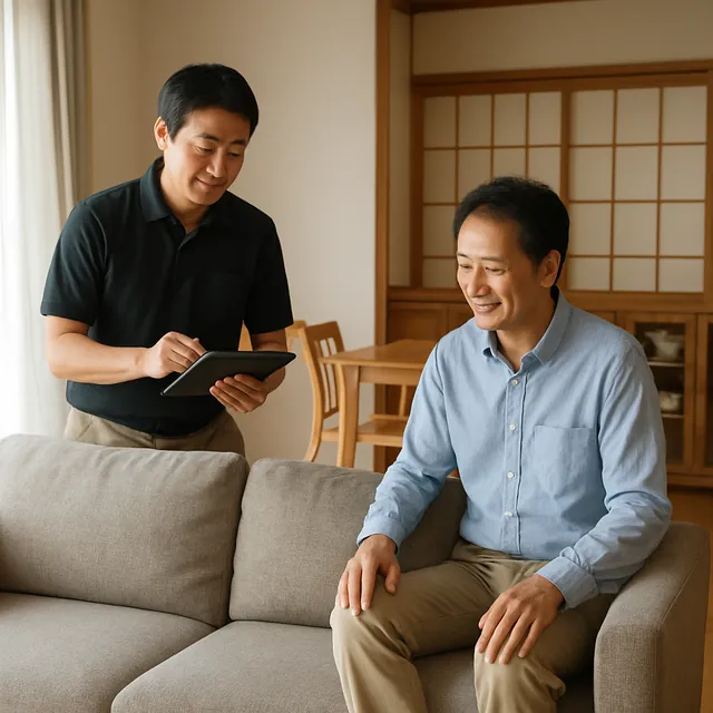 習志野市でソファ・ローテーブル・クッションを確認する出張買取の事例イメージ