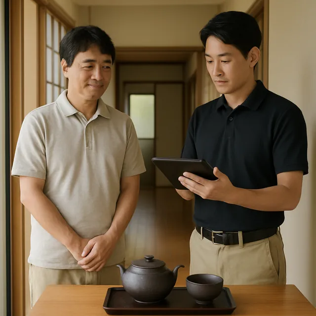 市原市で茶碗・釜・茶道具の箱を確認する出張買取の事例イメージ