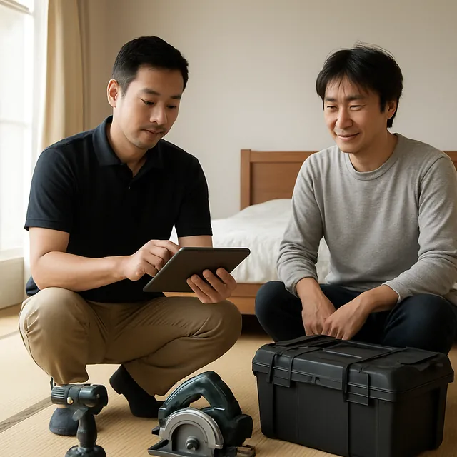 船橋市で電動ドリル・工具箱・充電池を確認する出張買取の事例イメージ
