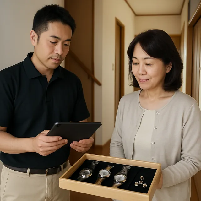 狛江市で腕時計・ネックレス・指輪を確認する出張買取の事例イメージ