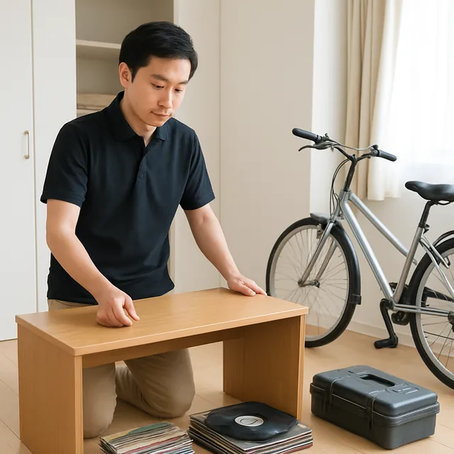 相模原市でデスク・自転車・レコードを確認する出張買取＋家片付けの事例イメージ