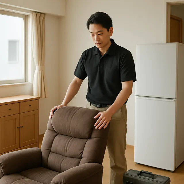 相模原市でリクライニングチェア・キャビネット・冷蔵庫を確認する出張買取＋遺品整理の事例イメージ