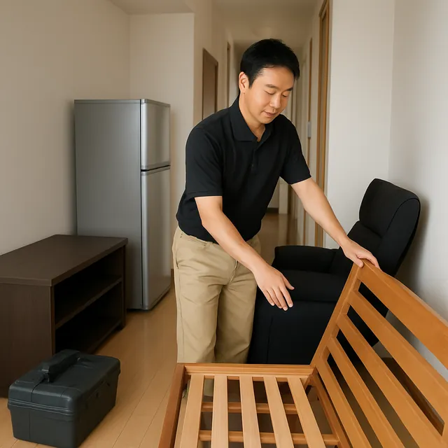 飯能市でリクライニングチェア・ダイニングチェア・テレビボードを確認する出張買取＋引越しの事例イメージ