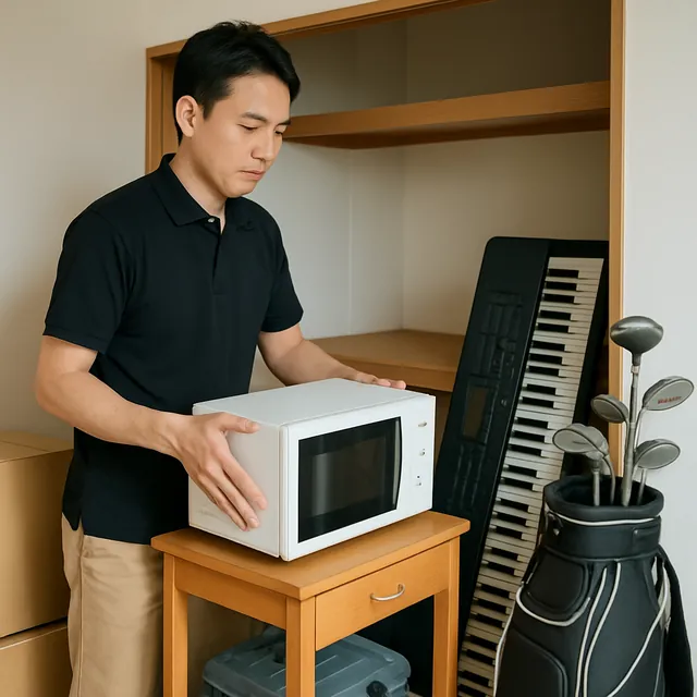 さいたま市中央区でレンジ台・電子ピアノ・ゴルフ用品を確認する出張買取＋家片付けの事例イメージ
