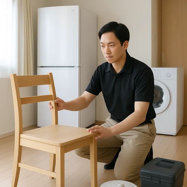さいたま市中央区でダイニングチェア・ロボット掃除機・工具箱を確認する出張買取＋遺品整理の事例イメージ
