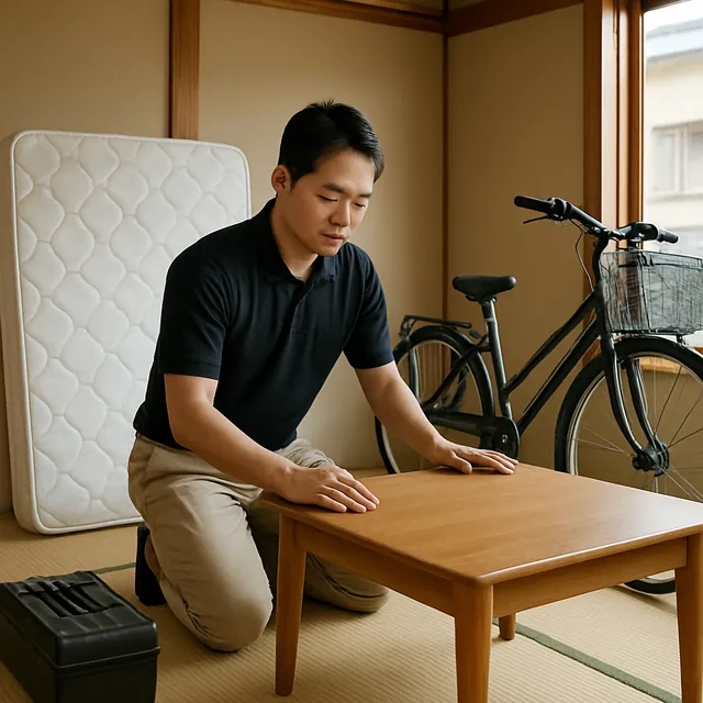 さいたま市中央区でダイニングテーブル・マットレス・自転車を確認する出張買取＋引越しの事例イメージ