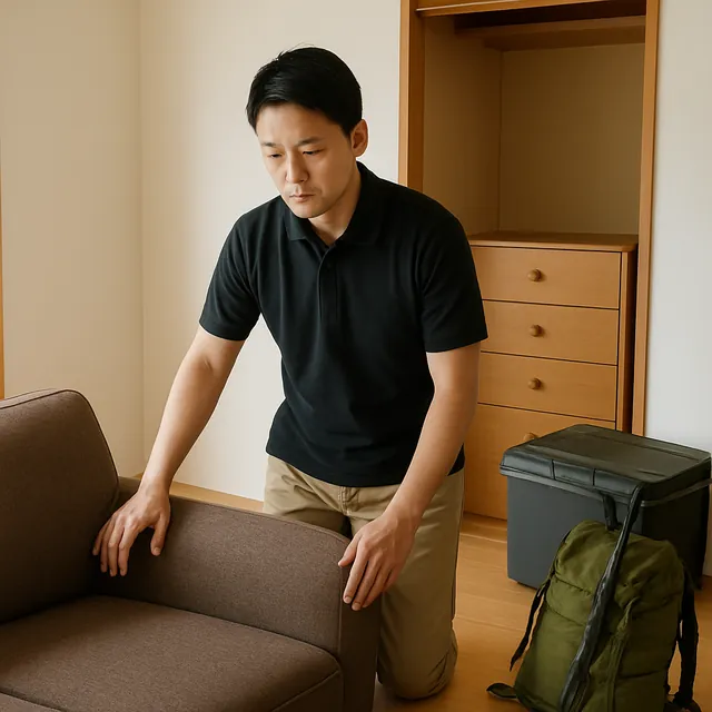 さいたま市中央区で3人掛けソファ・チェスト・アウトドア用品を確認する出張買取＋引越しの事例イメージ