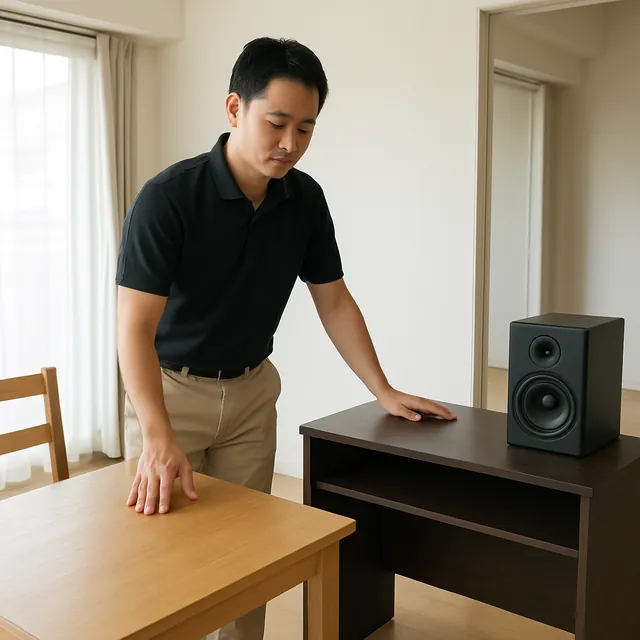 さいたま市中央区でダイニングテーブル・デスク・スピーカーを確認する出張買取＋不用品回収の事例イメージ