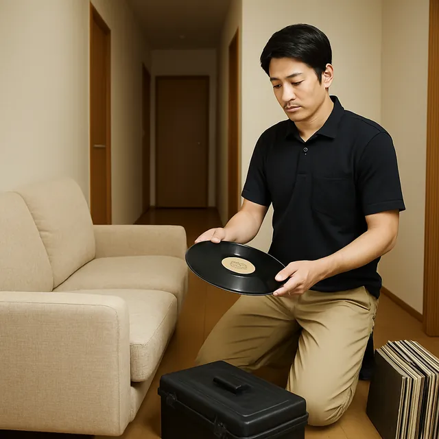 さいたま市岩槻区でカウチソファ・リクライニングチェア・レコードを確認する出張買取＋家片付けの事例イメージ