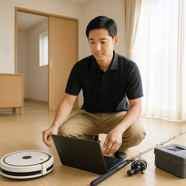 さいたま市岩槻区でロボット掃除機・パソコン・釣具を確認する出張買取＋引越しの事例イメージ