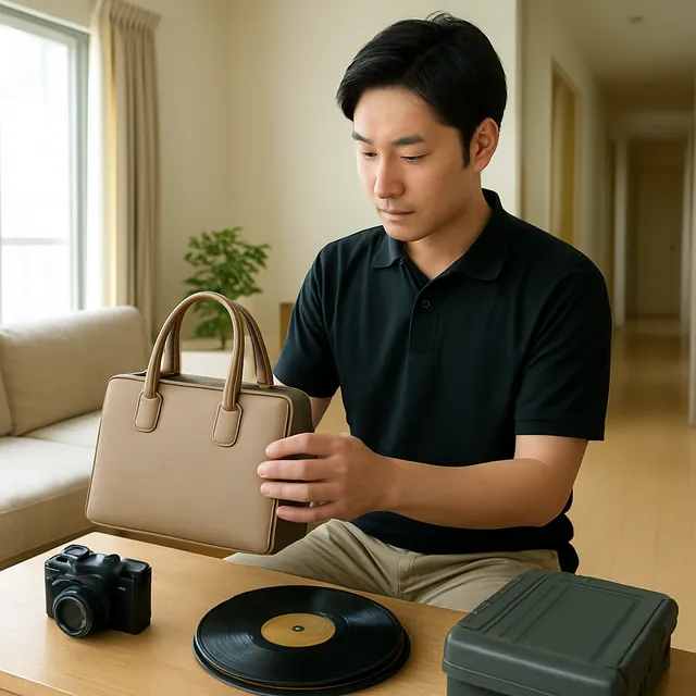 さいたま市岩槻区でブランドバッグ・ホビー用品・レコードを確認する出張買取＋不用品回収の事例イメージ