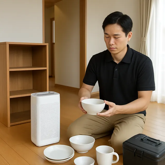 さいたま市北区で本棚・空気清浄機・食器セットを確認する出張買取＋引越しの事例イメージ
