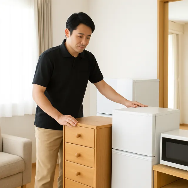さいたま市北区でチェスト・冷蔵庫・電子レンジを確認する出張買取＋引越しの事例イメージ