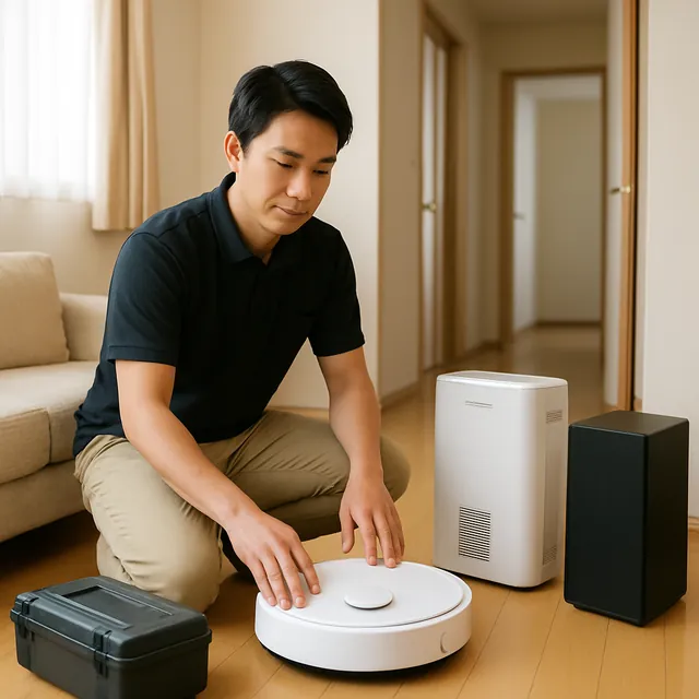 さいたま市北区でロボット掃除機・除湿機・スピーカーを確認する出張買取＋不用品回収の事例イメージ