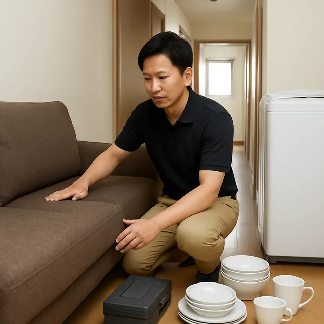 さいたま市南区でカウチソファ・縦型洗濯機・食器セットを確認する出張買取の事例イメージ